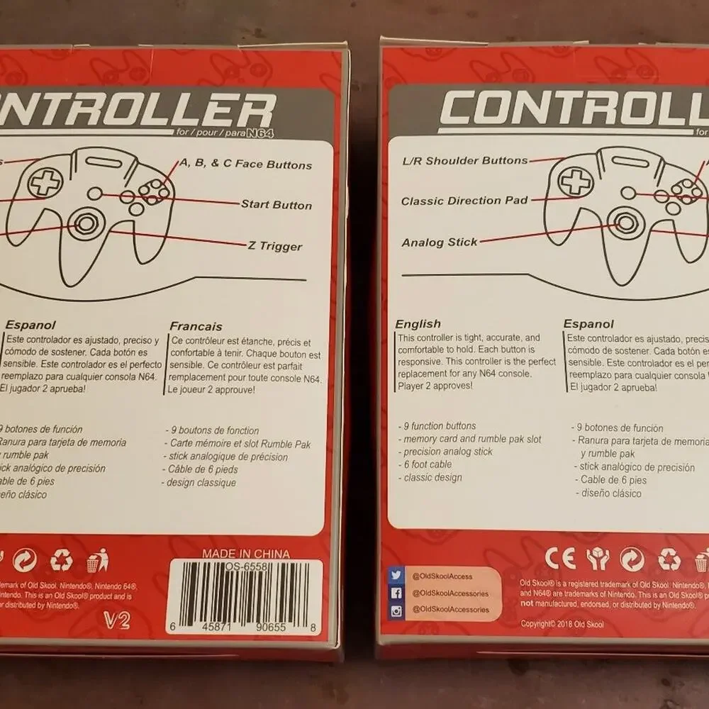 2 N64 Controllers - Red (NEW) - Nintendo64 - Old Skool